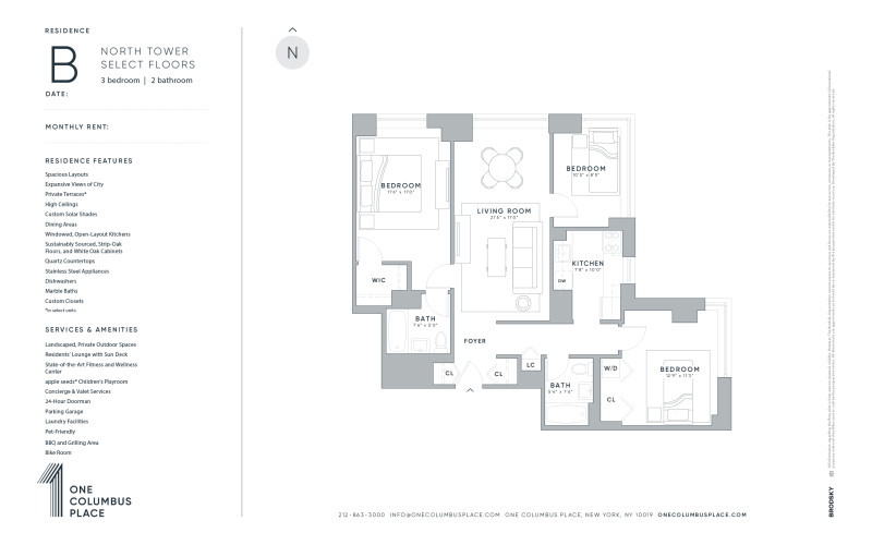 One Columbus Place - North - B - FLR SELECT 3BD - WD