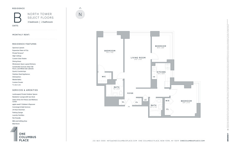 One Columbus Place - North - B - FLR SELECT 3BD - WD